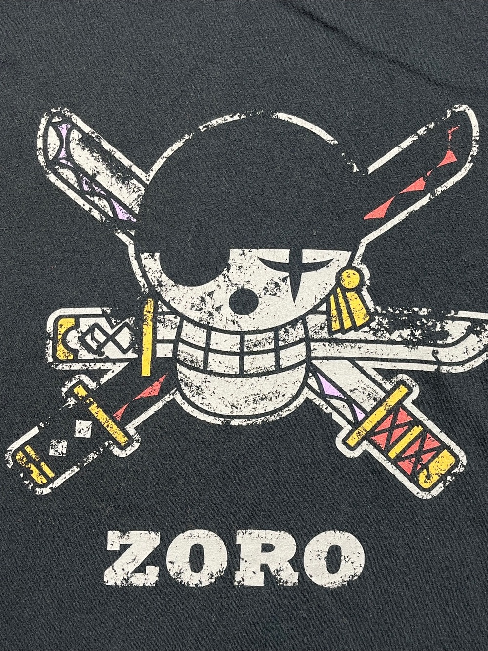 One Piece Zoro Skull Crossed Swords Graphic T Shirt Black Large Anime Tee